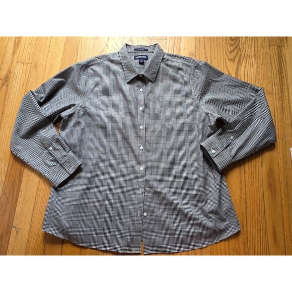 Lands End Womens No Iron Supima Shirt 18P Black & White Plaid - Picture 4 of 7